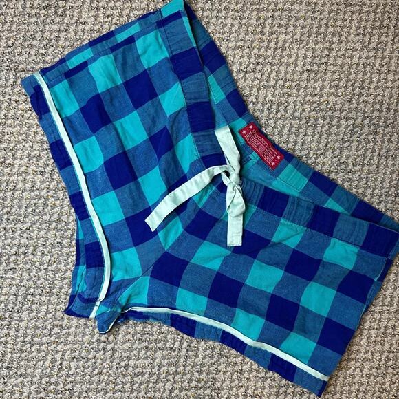 Y2K vintage plaid low rise blue mini micro shorts - Picture 3 of 6